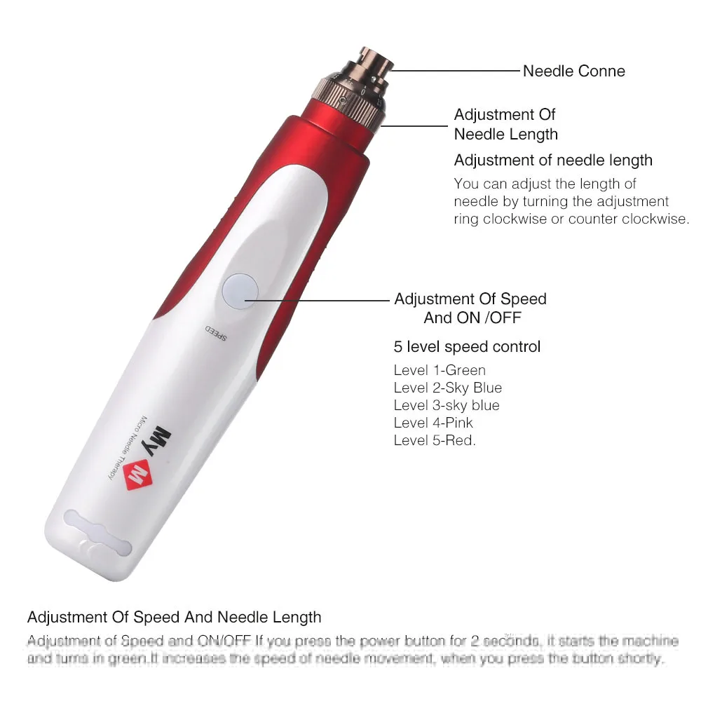  Оптовая продажа электрическая ручка Derma Pen MYM Dr микро иглы ролик для ухода за кожей + 12-контактные картриджи