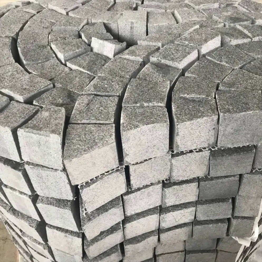 Black Basalt Paver Stone Fan Shape Cobble Stone Meshed Pavement Mats Granite Patio Driveway Paving Stone