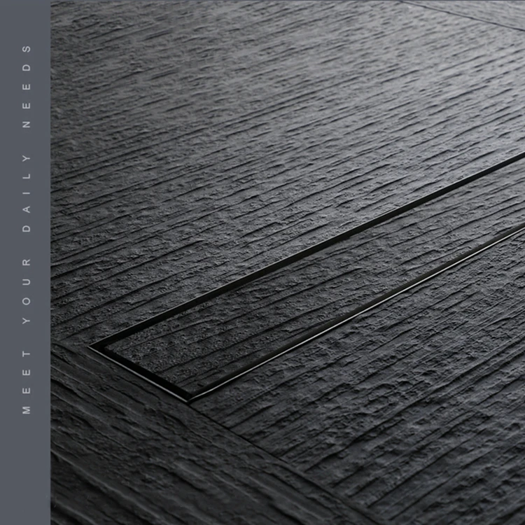 24 Inches 60x8CM Matte Black 304 Stainless Steel Concealed Tile Insert Linear Shower Drain Invisible Ceramic Tile Trench Drain