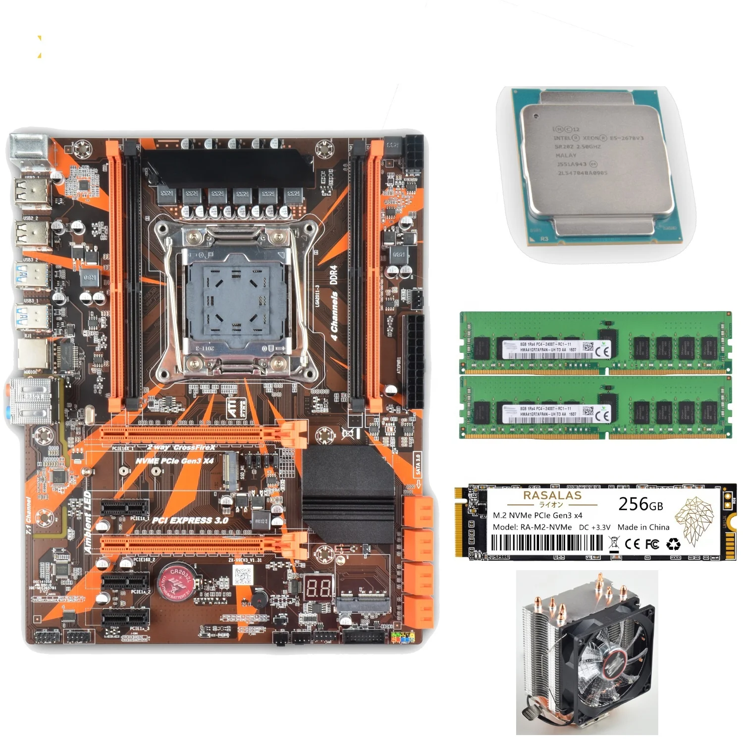 Комплект материнской платы X99 с процессором Xeon E5 2678 V3 DDR4 серверной ОЗУ 16 Гб M2 NVME SSD и кулером