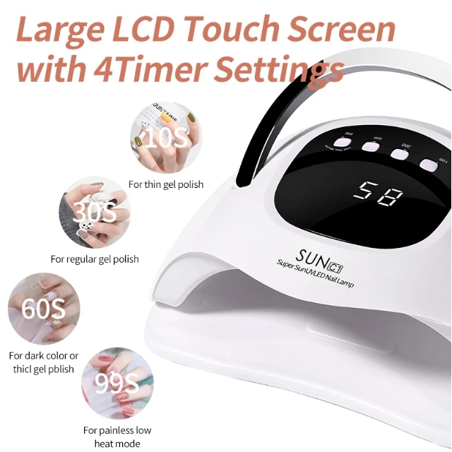Private Label Portable Handle SUN UV Gel Nail Lamp 288W LED Nail Light Fast Nail Dryer for Gel Polish Curing With 4 Timers