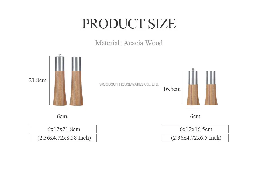 Woodsun Grinder Salt Shaker Pepper Mill Acacia Turkey
