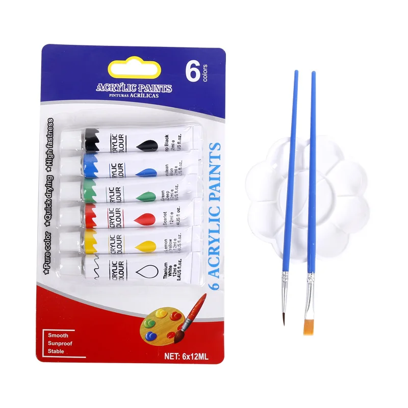 Acrylic Paint Set 12Ml In Card Packing Quick Drying Water Soluble Non Toxic Painting Drawing Kit