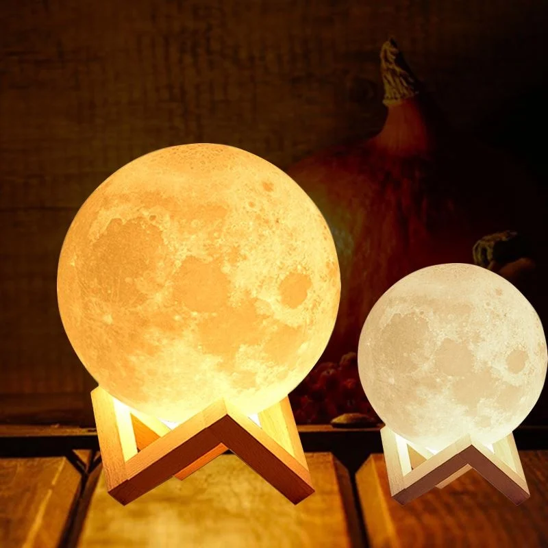 Wholesale 8Cm 10Cm 12Cm 15Cm 3D Printing Night Moon Light Lamp, Customized 2/3/16 Colors Usb Rechargeable 3D Moon Lamp