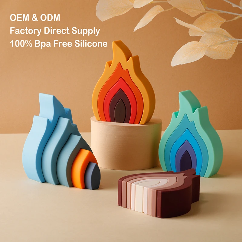 Новые силиконовые жевательные игрушки в форме огня без бисфенола А нетоксичные детские забавные строительные блоки для младенцев