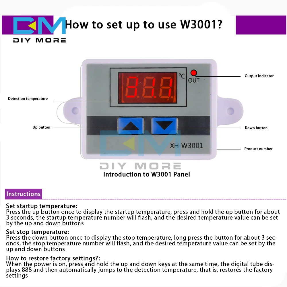 XH-W3001 12V 24V 220V Microcomputer Digital Temperature Controller Thermostat Intelligent Electronic Temperature Control Switch