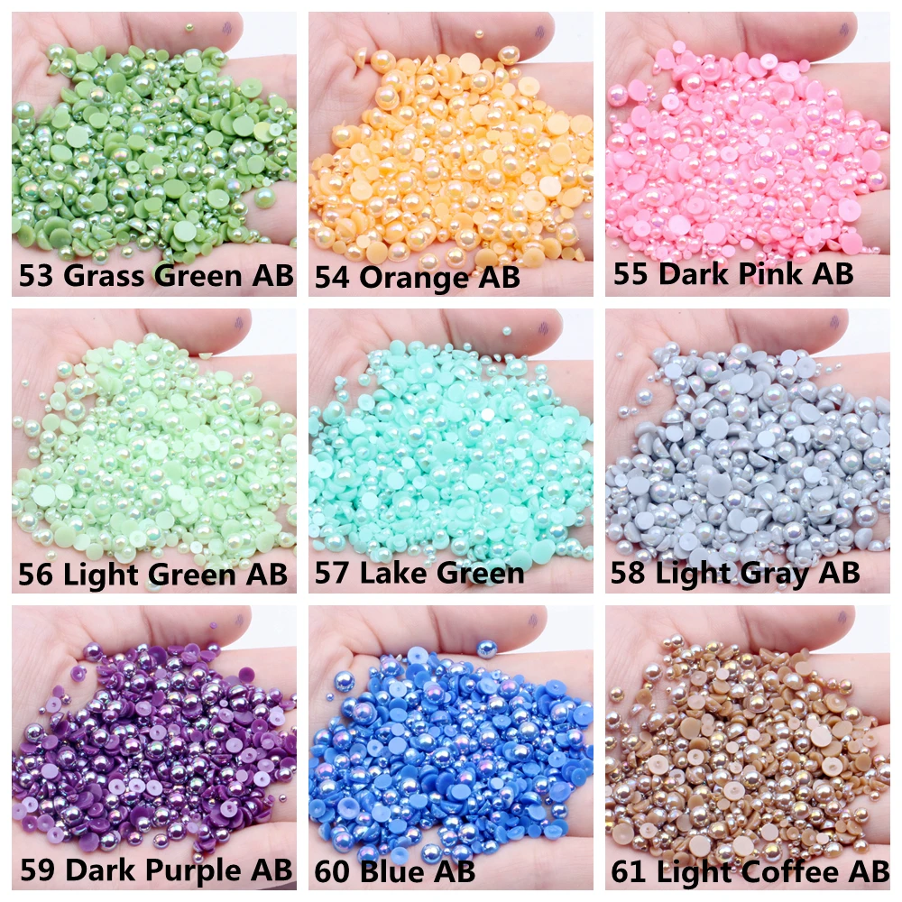 Hot Sale 5-12mm Mix Size 5000pcs Glue On Resin Half Round Flatback Beads For Clothes Dresses Shoes DIY Jewelry Accessories