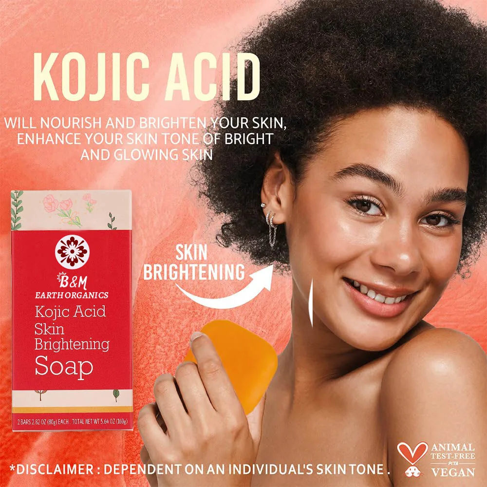 White Pure Kojic Acid Skin Brightening Soap Glycerin Soap Bar for Exfoliating Face with Tea Tree Coconut Oil Sun Damage Skin
