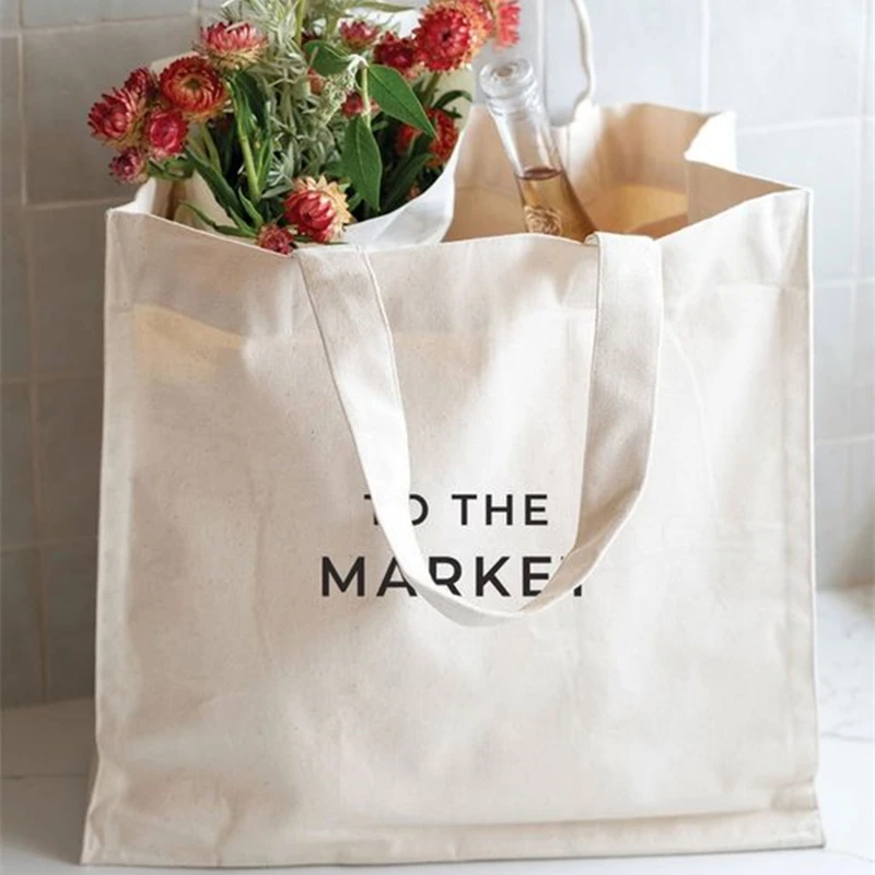 Eco Friendly Custom Logo Design Reusable Organic Cotton Shopping Canvas Tote Bag