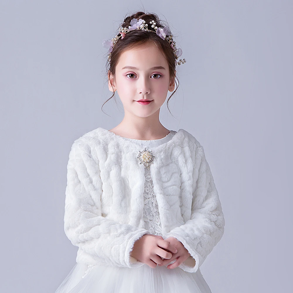 DMFGD Girl Children Shawl For Winter Long Sleeves Fashion Cloak Wholesale Fur Jacket Shrug Accessories Princess Cape