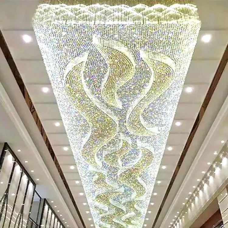 High Ceiling Chandelier Indoor Hotel Decoration Stainless Steel Glass Crystal Modern Led Ceiling Lamp