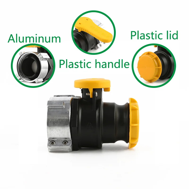 1000L IBC tank plastic ball valve DN50 BSP thread 75mm