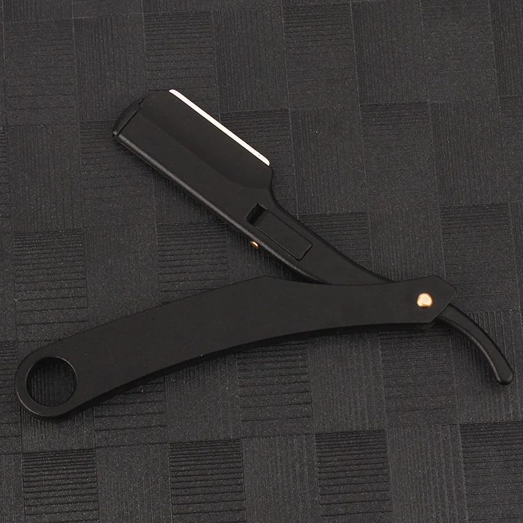 New Arrival Zine-alloy Black Shaver Holder Straight Edge Folding Shaving Baber Knife Razor for Face