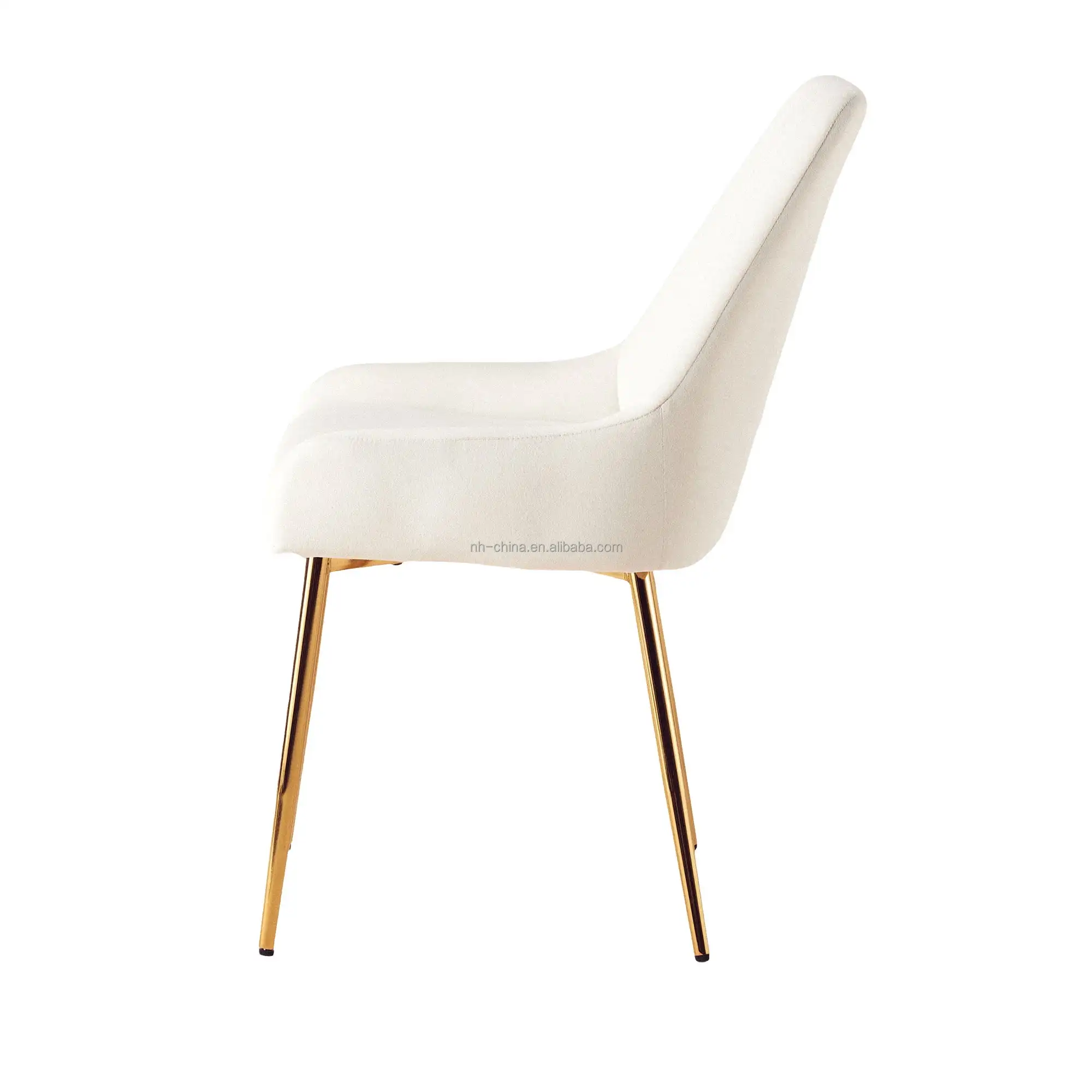 Luxury modern latest design Vertical stripes backrest beige velvet kitchen dining room chair with golden metal legs
