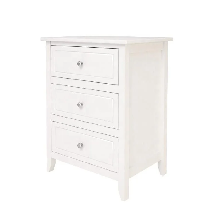 Modern minimalist environmental protection white wooden three-layer drawer furniture bedroom bedside table