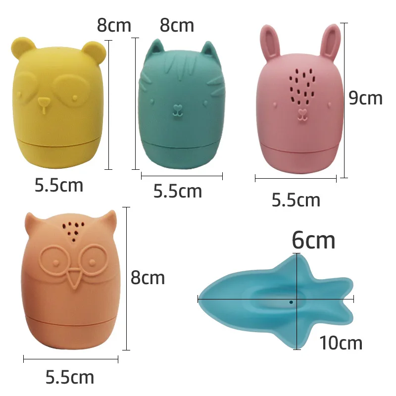 Hot Sale Cute Animal Beach Toys educational Baby Toys eco-friendly Bath baby silicone Owl Shark Boat Floating toys for Toddler
