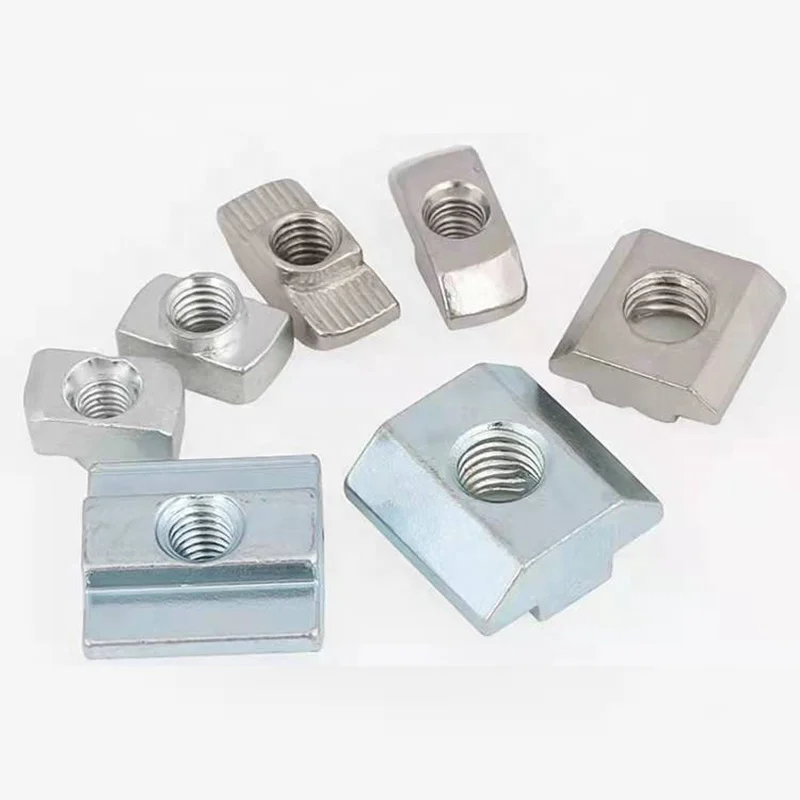 10 x T-Slot Nut Slot 8 - Type I - M8 with step, spring loaded ball, heavy duty, zinc plated steel