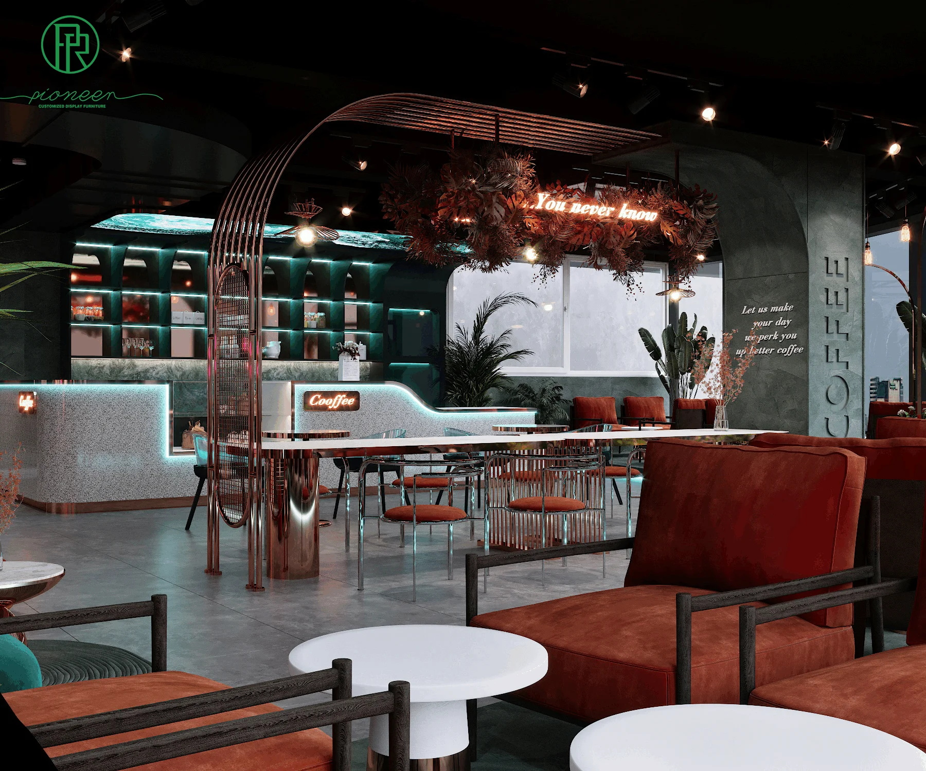 Marble Cafe Bar Counter Commercial Barista Counter Coffee Shop Counter with Modern Cafe & Bar Interior Design