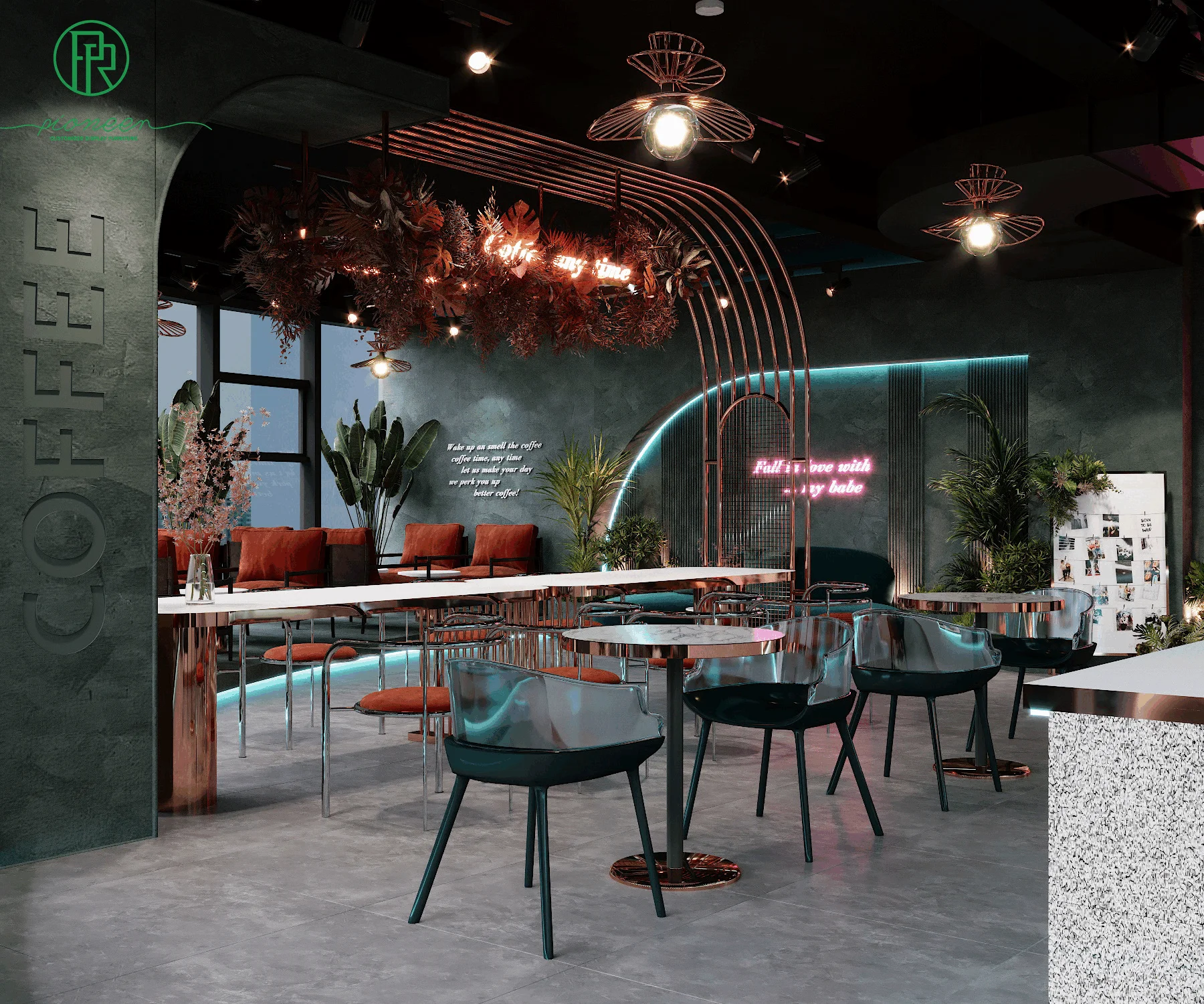 Marble Cafe Bar Counter Commercial Barista Counter Coffee Shop Counter with Modern Cafe & Bar Interior Design