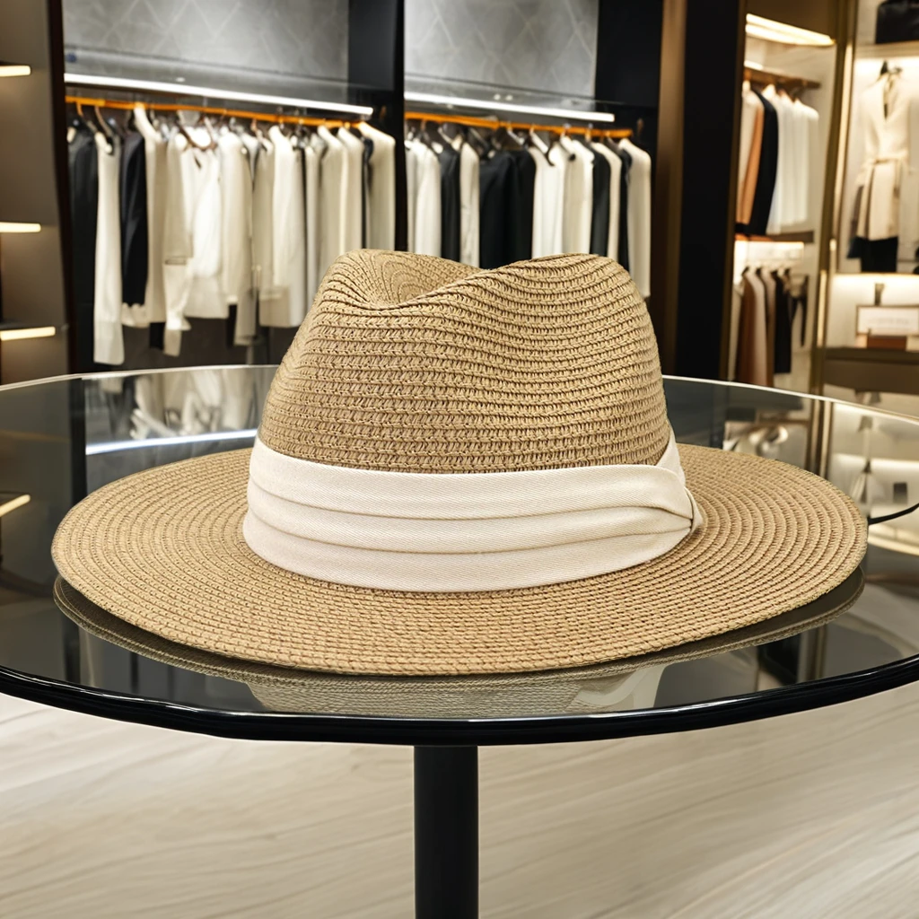 BESTELLA Brand Wholesale custom logo print large brim summer beach outdoor sunshade color contrast wide brim felt fedoras hat