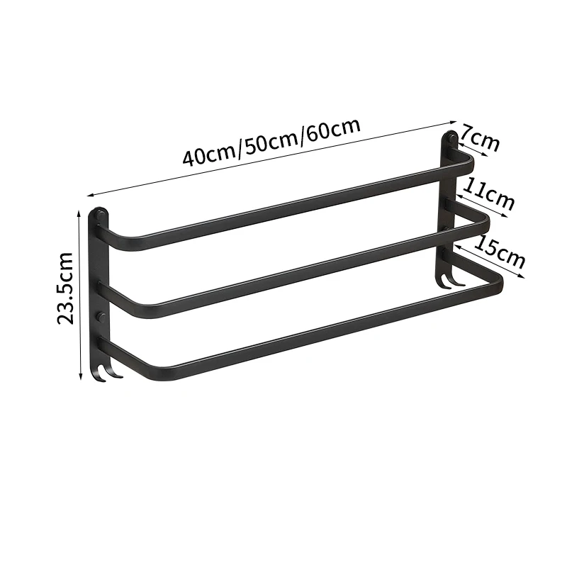 Multifunctional Bathroom Aluminum 3 Layers Towel Bar Toilet Wall Mounted Slippers Storage Rack