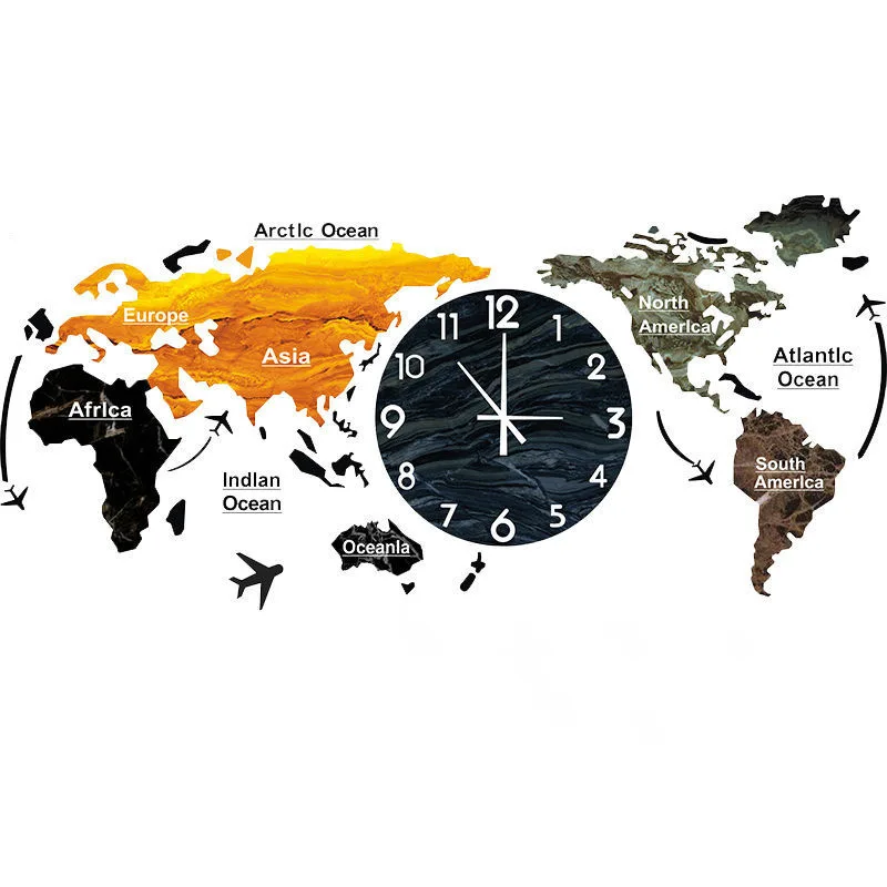 World Map Modern Home Creative Clock Watch Wall Clock for Living Room Wall Hanging Acrylic Material