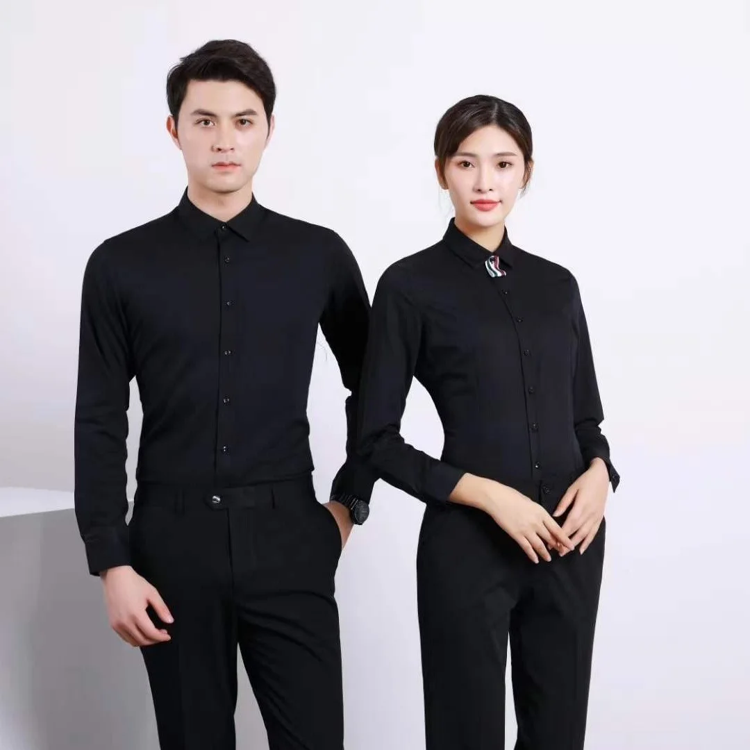 White Blue Shirts  Long  Short Sleeve Work Office Hotel Dress Shirt for Man and Women