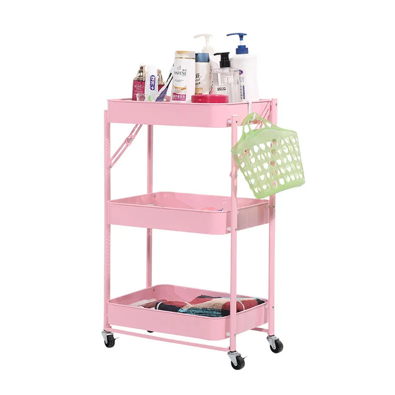 Small 3 tier Metal Utility Rolling Folding 3 Layer Cart Kitchen Trolley In Black Steel