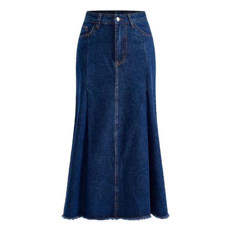 Latest fashion design high quality custom blue organic denim maxi skirt for women