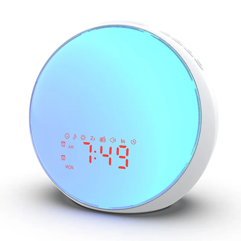multifunction  ABS circular appearance Wake up Clock Alarm Night Light Lamp with 7 Colors LED Flashing