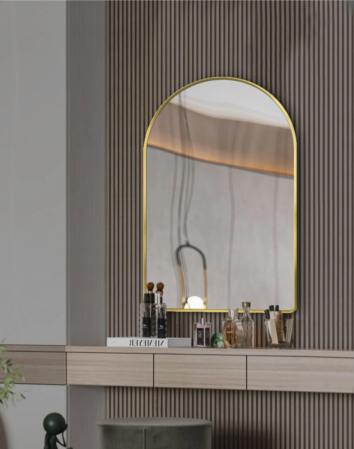 manufactures Wholesale price Nordic Dormitory Makeup Espejos arch frame Hanging Golden Wall Silver Mirror for bathroom