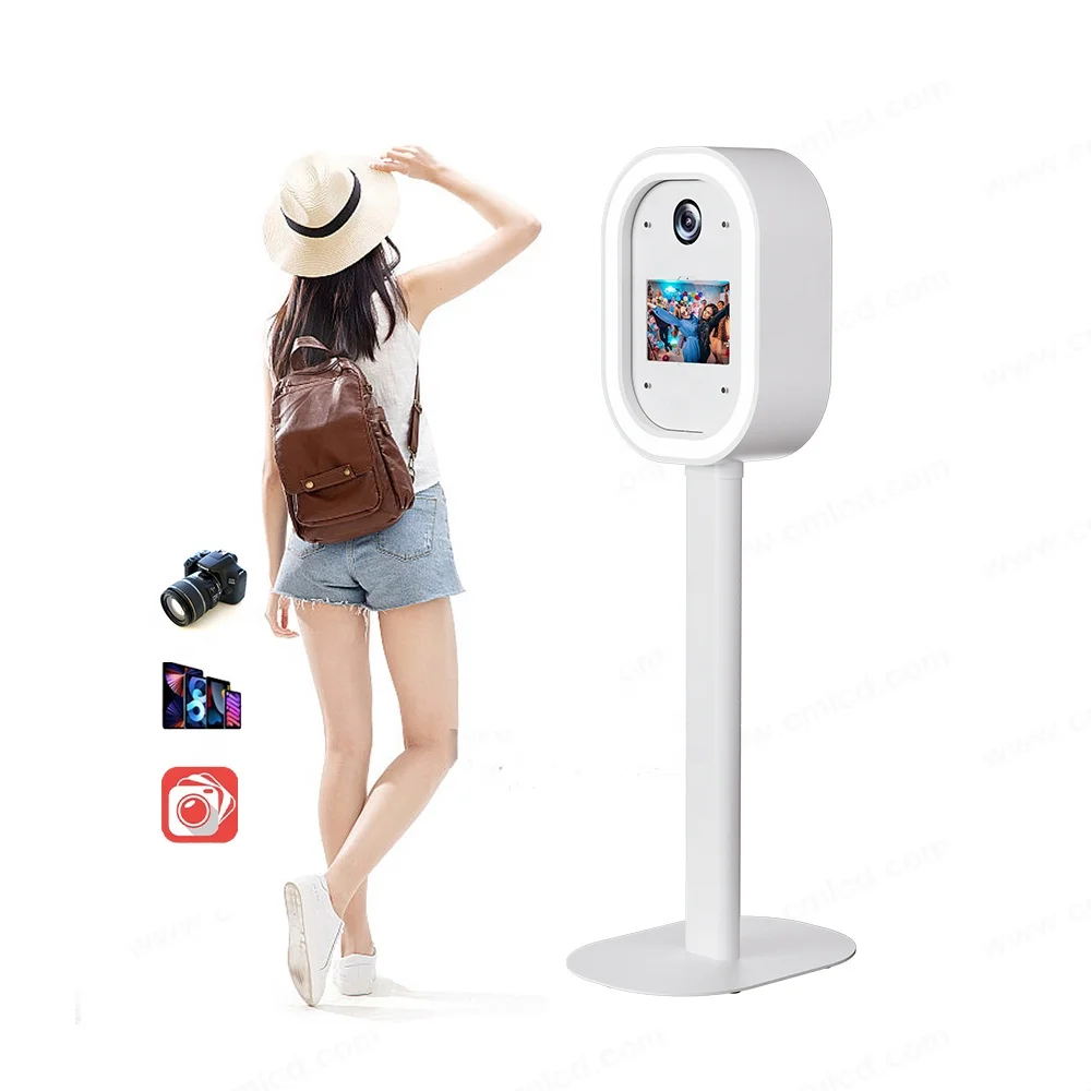 Wedding self service machine photo booth stand alone dslr camera black oval photo booth tablet photobooth for printing