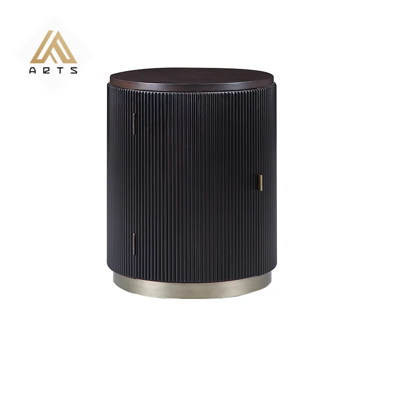 Factory supply metal base  easy maintenance groove design  round  nightstand Italian modern bed side table