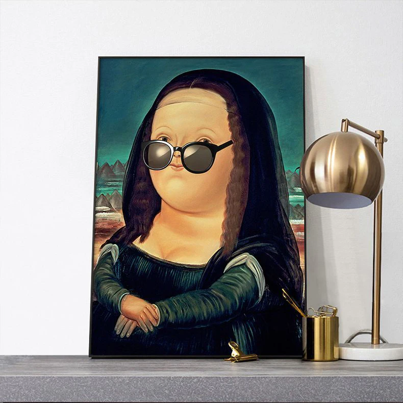 Q Edition Cartoon Mona Lisa Decorative Indoor Hanging Fat Woman Painting Wall Art By 100% Handmade Oil Painting With Frame