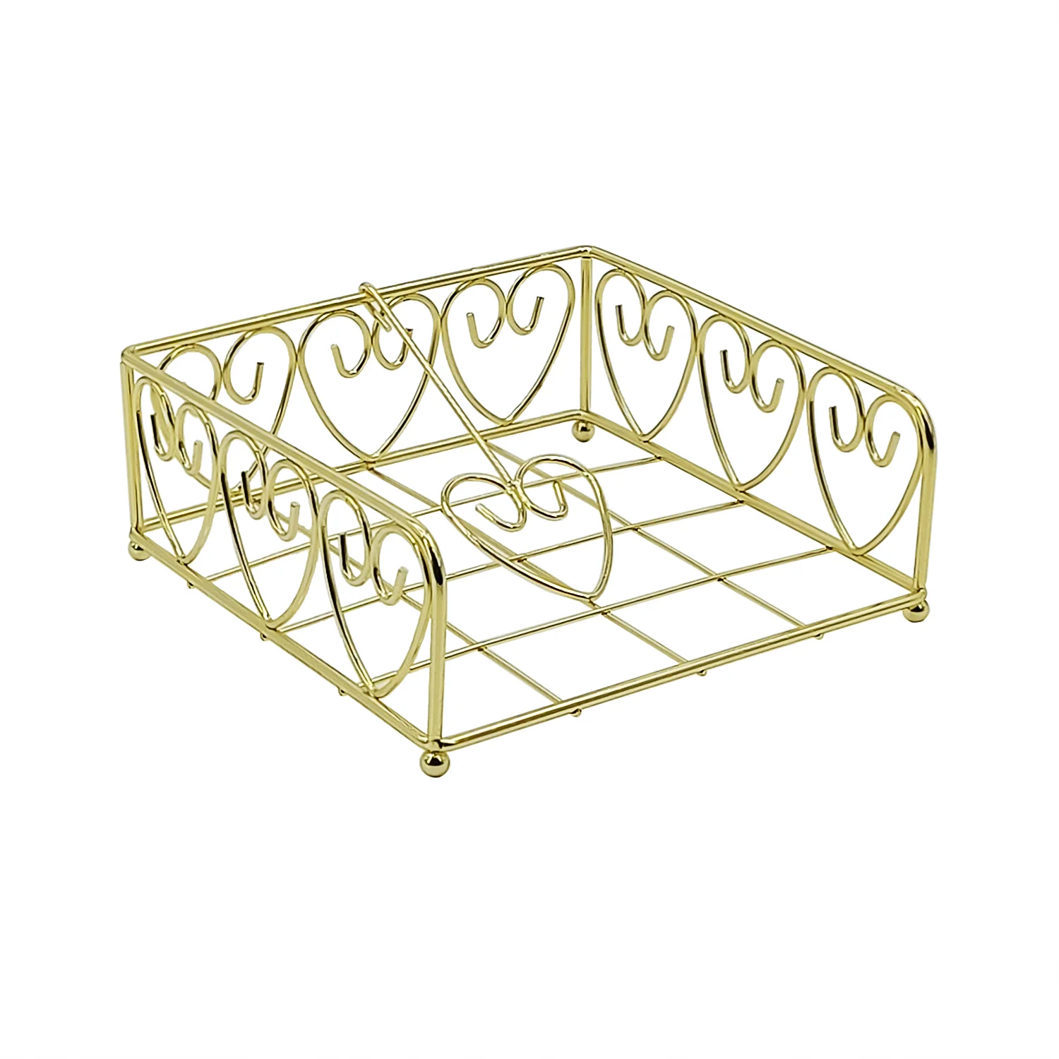 Metal Table Napkin Holder Freestanding Tissue Holder Heart Shape Square Gold Plated Napkin Paper Holder Storage