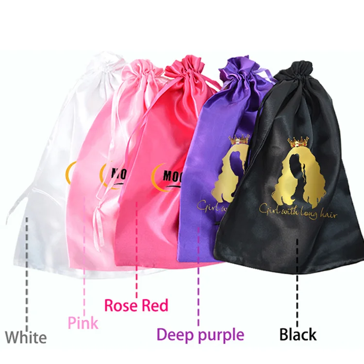 Private Label Elastic Hair Band Satin Wig Bags Custom Logo Wig Bags Hair Packaging