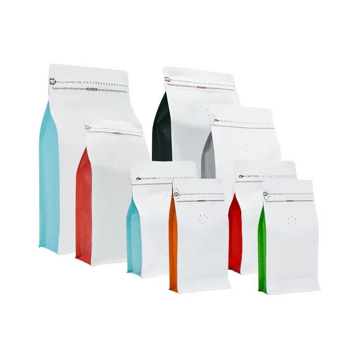 Custom printed 1kg Resealable Flat Bottom Box Pouch Coffee Bag with valve