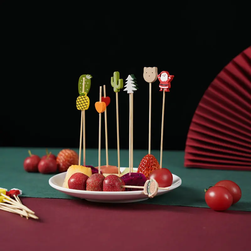 Wholesale Bamboo Sticks Red Love Heart Decorative Fruit Cake Snack Skewer Sticks 100pcs/Bag Teppo Bamboo Stick