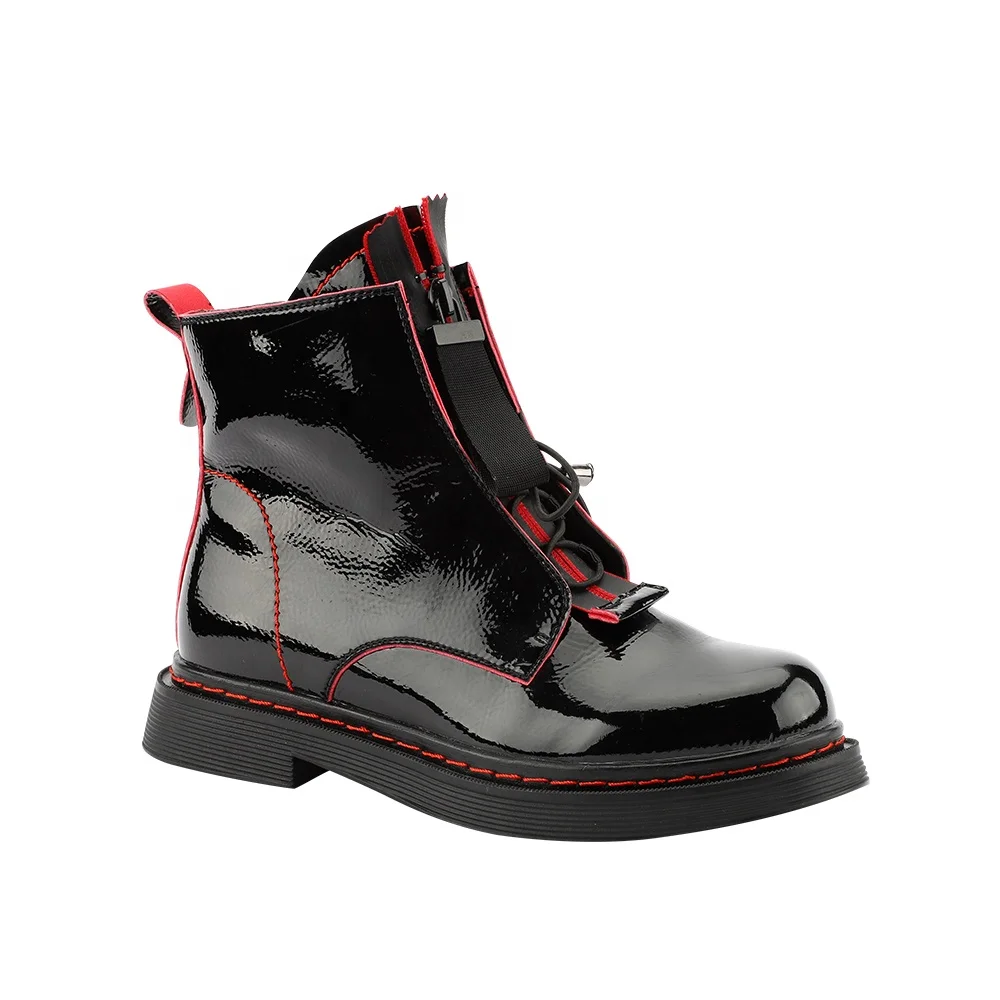 Оптовая продажа женские удобные походные ботинки на толстой подошве Яркие кожаные боевые из лакированной