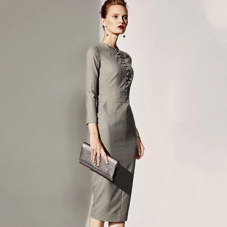 
Spring Elegant Temperament Slim Waist Thin Package Hip Professional Pencil Dress Work Clothes OL Dress 