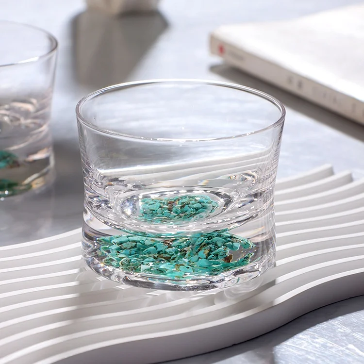 Silverbox New Arrival 120ml Whiskey Glass Classic Turquoise Shot Glass for Cocktails Transparent Drinkware Business Gifts