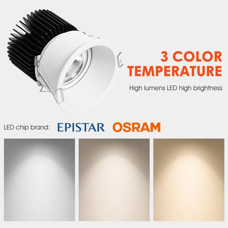 Ushine High Quality Antiglare Design Aluminum 7W 12W 20W 35W Ceiling Recessed COB LED Downlight