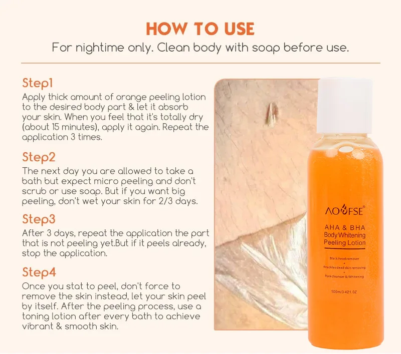 private label body knuckles remover dead extra strong skin whitening exfoliating orange yellow peeling oil