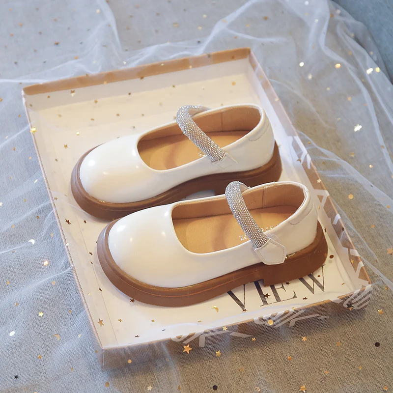children spring fashion flats rhinestone decor strap pu leather party dance princess school shoes for girls
