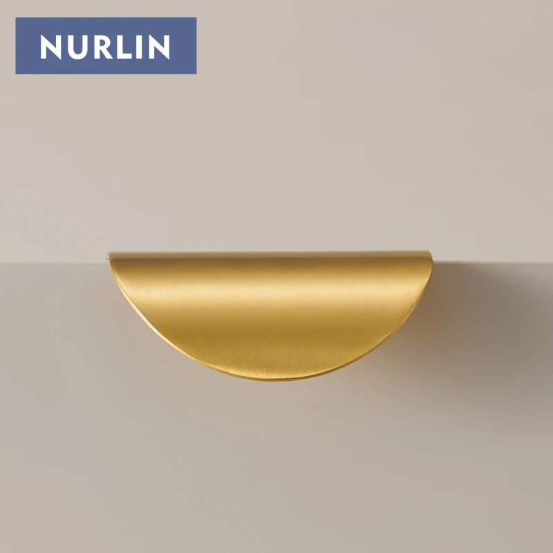 Nurlin Brass Fold Short Edge Pull Handle Drawer Shell Furniture Cabinet Curved Handle Drop Shipping