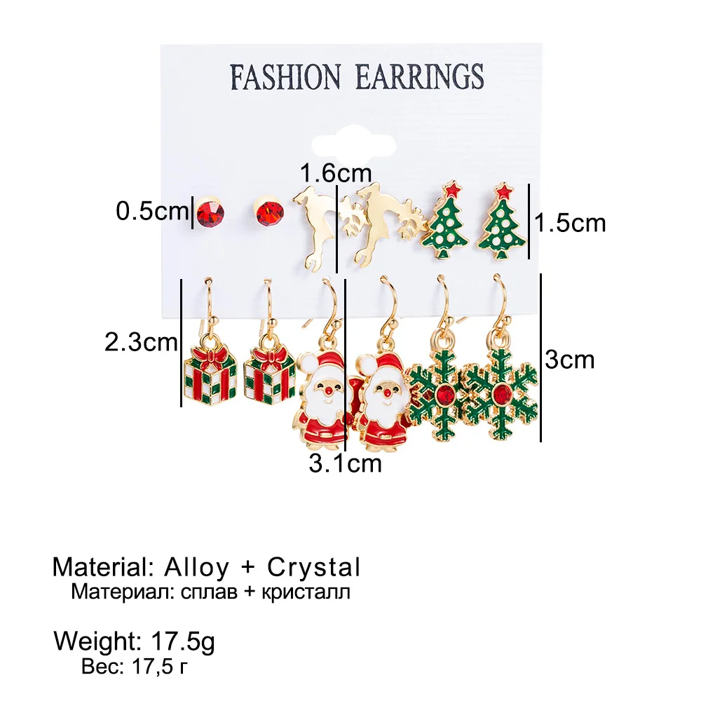 Christmas Series Fashion New Arrived Christmas Cartoon Christmas Tree Snowflake Earring Set for Women Jewelry Drop Earrings