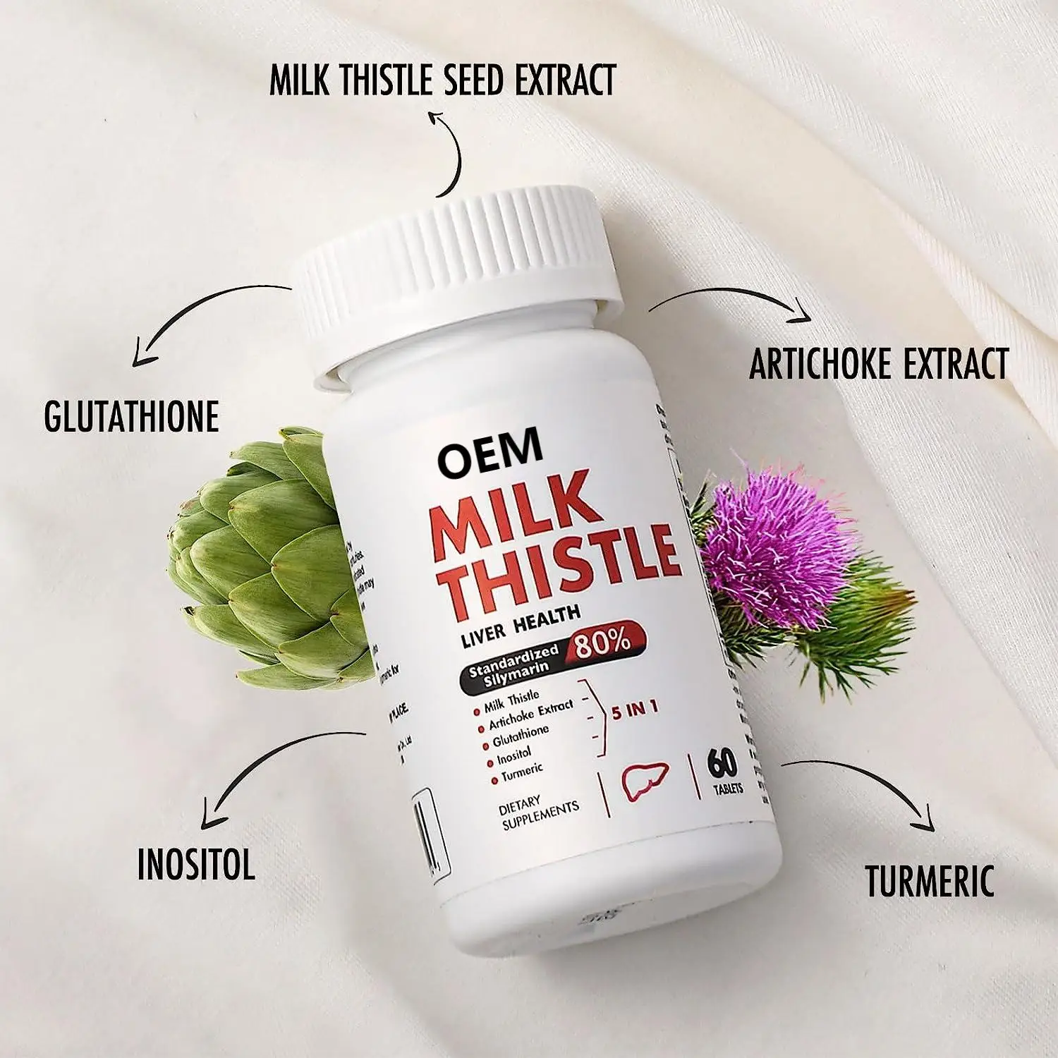 OEM Milk Thistle Capsules for Liver Support Herbal Supplement 500 mg per Serving 60 counts