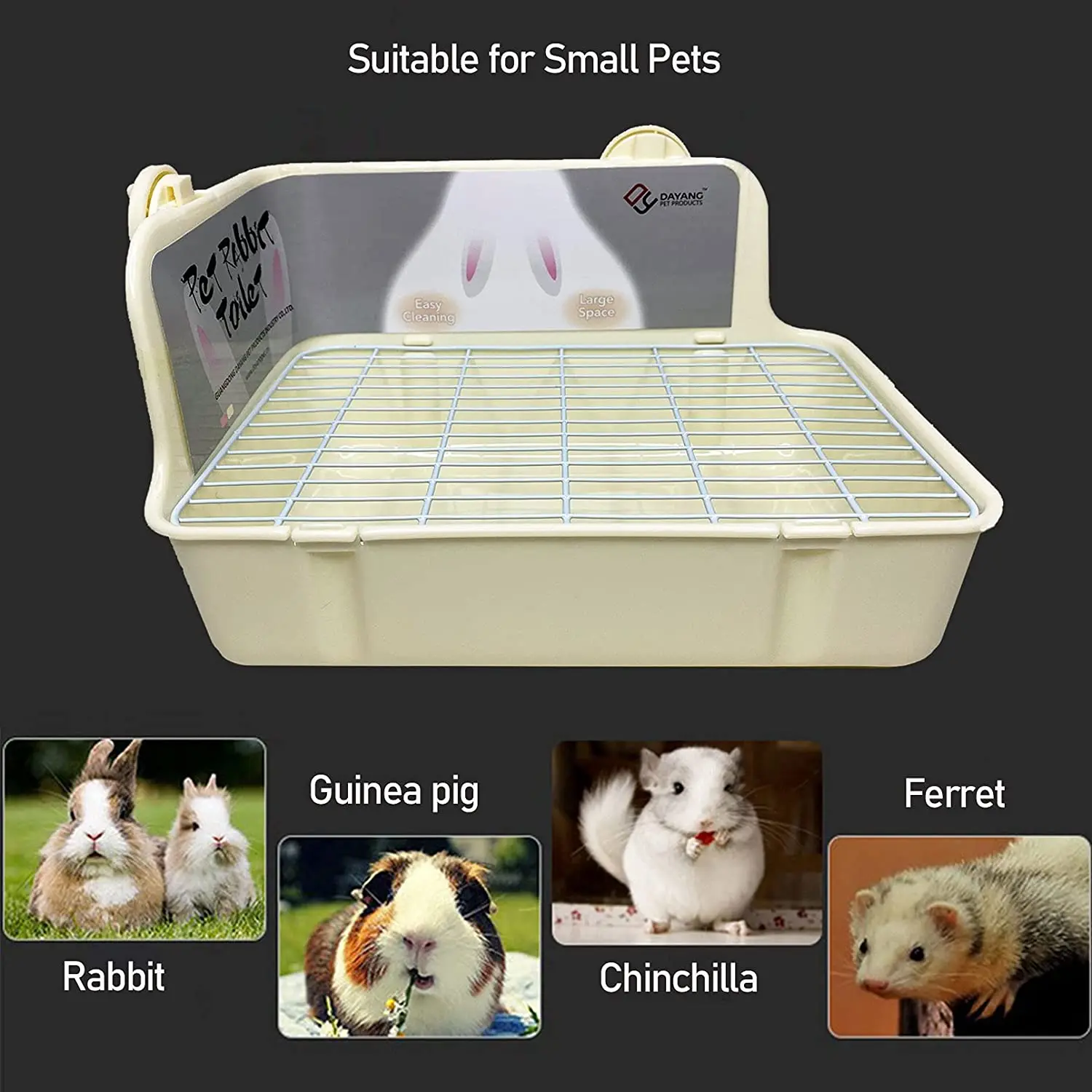 Bunny Litter Box with Grate Rabbit Corner Litter Pan  for Guinea Pig Ferrets Chinchilla