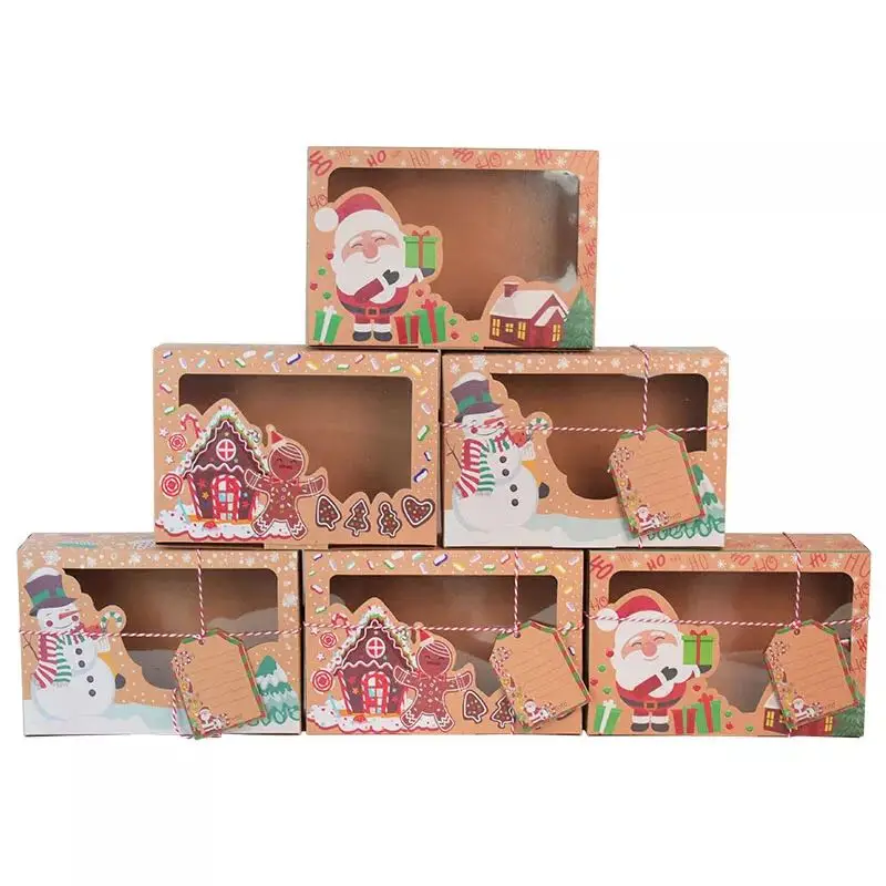 Merry Christmas Cookie Boxes Cupcake Brownies Christmas Paper Bakery Treat Boxes For Packaging