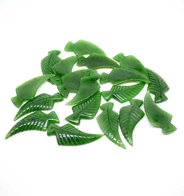 top quality engraved leaf necklace natural stone Maori fern green nephrite jade pendant
